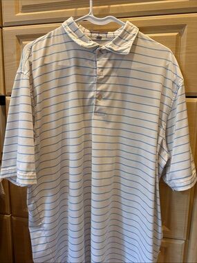 Peter Millar White Polo with Light Blue Stripes